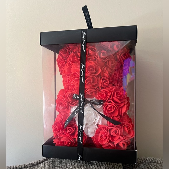 Red Rose Flower Teddy Bear with Transparent Gift Box and Thank you note - Picture 3 of 6